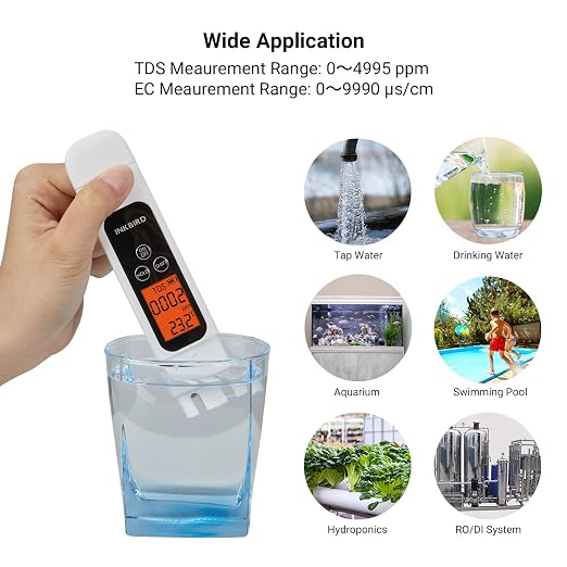 INKBIRD Digital TDS Meter 3-in-1 Water Tester Temp EC Monitor 0-4995ppm