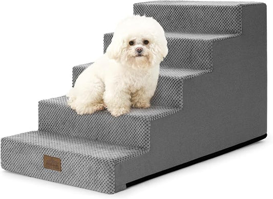 COZY KISS Dog Stairs for Small Dogs 17.7" H, 5 Step Gentle Incline Pet Step for Couch and Beds, Right-Angle Dog Ramp for Puppy Doggie Senior Cats, 17.7x29.5x17.7 Inch, Grey