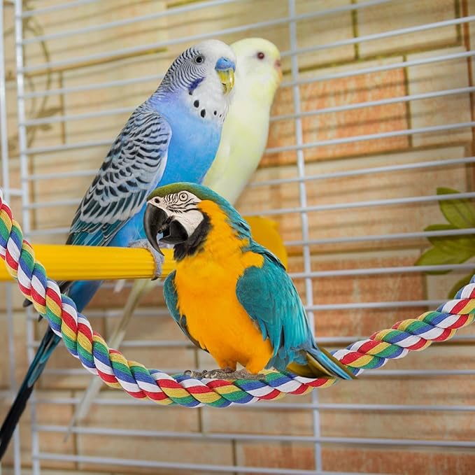 iplusmile 44 Inch Bird Perch, Cotton Rope Bird Toy for Large Parrots, African Greys, Cockatiels, Bendable Climbing Rope Perches for Cage Toy, 1.18" Extra Thick