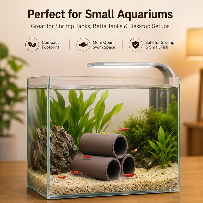 3-Tube Shrimp Hideout, Small Aquarium Cave for Dwarf Shrimp | Fry and Tiny Fish, 0.79-Inch Openings, Resin Fish Tank Shelter