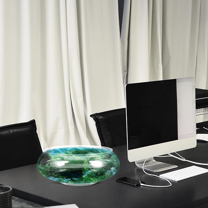Kisangel Transparent Acrylic Desktop Aquarium Tank 9.53 Inch Betta Fish Bowl with Plant Decoration for Home Office Garden