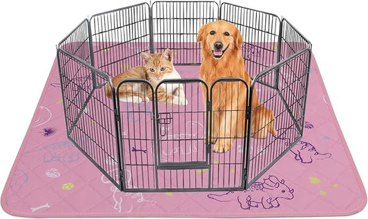 IEUUMLER Washable Pee Pads for Dogs, 1 Pack Non-Slip & Waterproof Pack Whelping Pad, Reusable Washable Puppy Potty Training Pad with Fast Absorbent for Playpen EU007 (Pink Dinosaur, 63"X63"-1pcs)