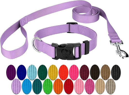 Country Brook Petz - Everyday Nylon Dog Collar and Leash - 10+ Cool Colors (3/8 Inch, 3XS, Lavender)