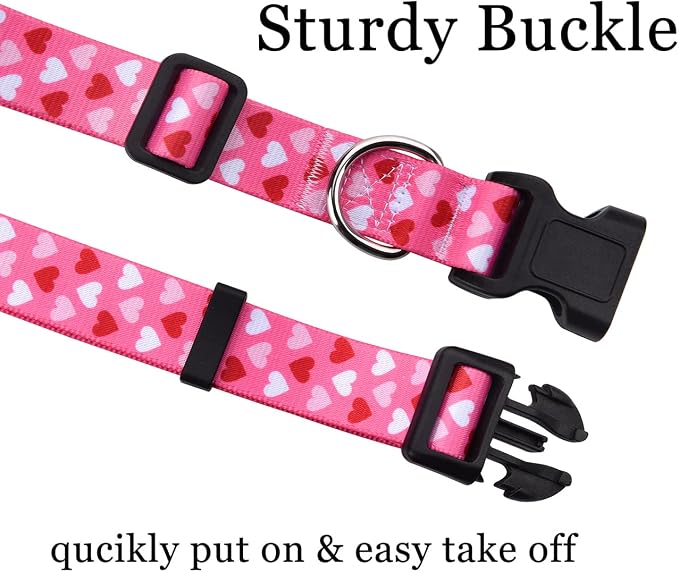 Mihqy Dog Collar and Leash Set - Adjustable Heart Dog Collar - Love Theme - Perfect for Small Medium Large Dogs(Pink Heart Set,M)