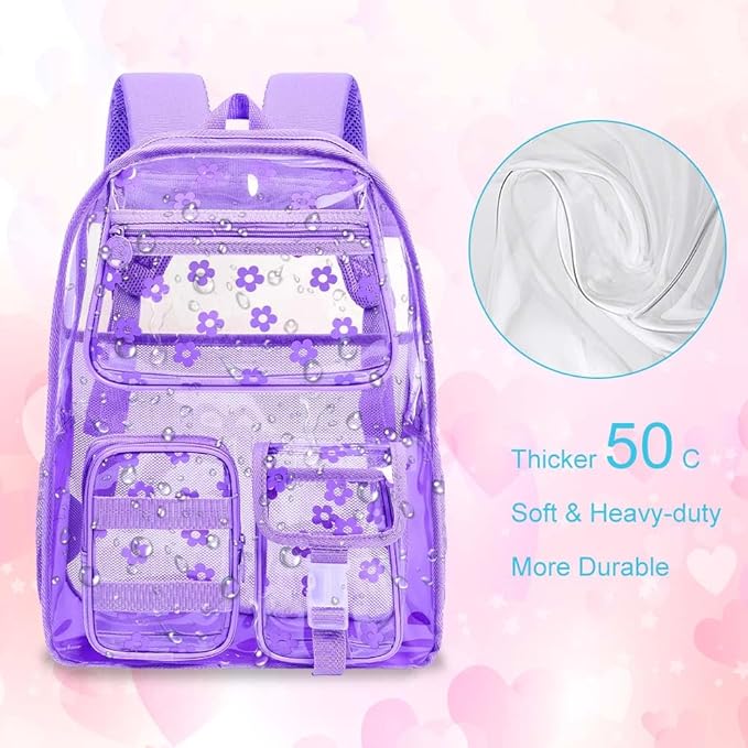 CCJPX 3Pcs Clear Backpack for Girls, School Transparent Bookbag, Heavy Duty See Through Backpacks for Teens Elementary
