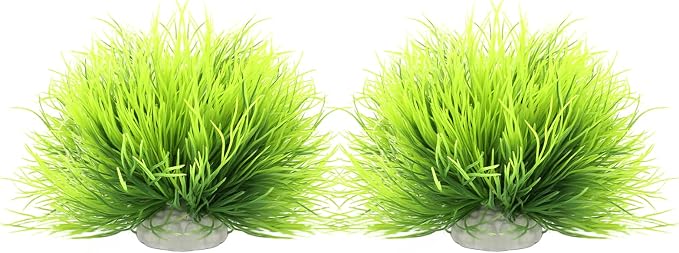 Biaungdo 2 Pcs Artificial Fish Tank Plants, Green Aquarium Plants Decor | Silk Aquarium Plants, Small Plastic Fish Tank Accessories, Natural Style Mini Grass Set Artificial Aquarium