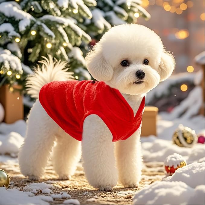 Rbenxia 1 Piece Dog Sweater with Leash Ring Soft Fleece Vest Dog Pullover Warm Jacket Pet Dogs Clothes Winter Dogs Outfits for Small Puppy Cat Pets (Red, Small)