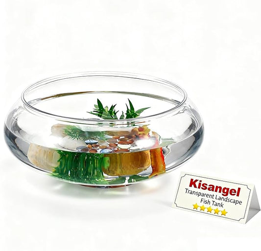 Kisangel Transparent Acrylic Desktop Aquarium Tank 9.53 Inch Betta Fish Bowl with Plant Decoration for Home Office Garden