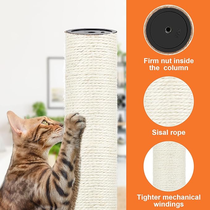 4 PCS M8 Cat Scratching Post Replacement, 15.7 x 3.1 Inch Sisal Pole Cat Tree Replacement Post with Screws, Refill Scratcher Posts for Indoor Kitten Tree Tower Spare Cat Furniture Protector
