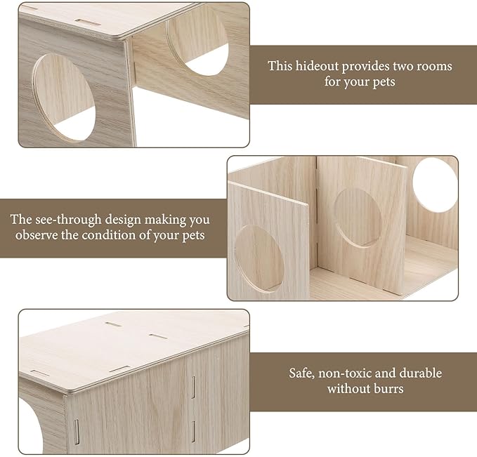 Gadpiparty Wooden Hamster Habitat with Two Rooms, Wood Cabin and Hideout for Guinea Pigs, Mice, Rats, and Small Pets – Toy for Play and Rest