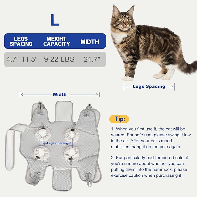 Supet Cat Grooming Hammock Harness for Nail Trimming, Cat Grooming Hanging Sling for Nail Clipping, Pet Restraint Holder for Cutting Nails, Medicine, Ear & Teeth Cleaning, Eye Care (Grey L)