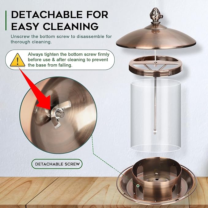 Gbekery Metal Bird Feeders for Outdoors Hanging, Weather Resistant Wild Bird Feeder with 360 Degree Feeding Tray, Copper
