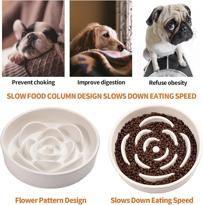8.26 in White Ceramic Slow Feeder Dog Bowl for Medium and Large Breed,Pet Feeding Dog Food Water Dish Heavy Wighted,Puppy Bowl for Fast Eaters,Puzzle Slow Eating Dish Modern Maze
