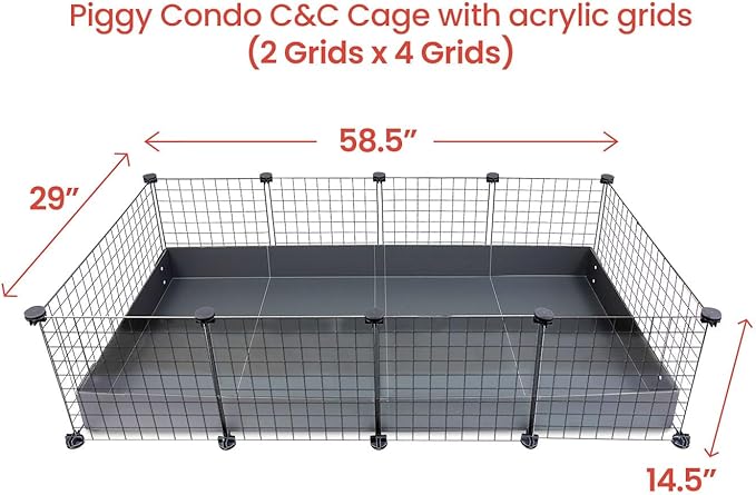 GuineaDad Piggy Condo – Premium C&C Cage for Guinea Pigs & Small Animals with Coroplast Base | Acrylic and C&C Grids for Small Pets (C&C Grids, Standard (29" x 58.5" x 14.5"))