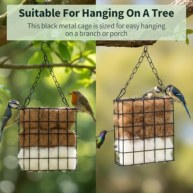 2Pcs Hummingbird Nesting Material Cage Holder with Natural Mixing Cotton Materia，Refillable Hummingbird Nesting Material Cage Holder for Bird Lover Hummingbird House Material