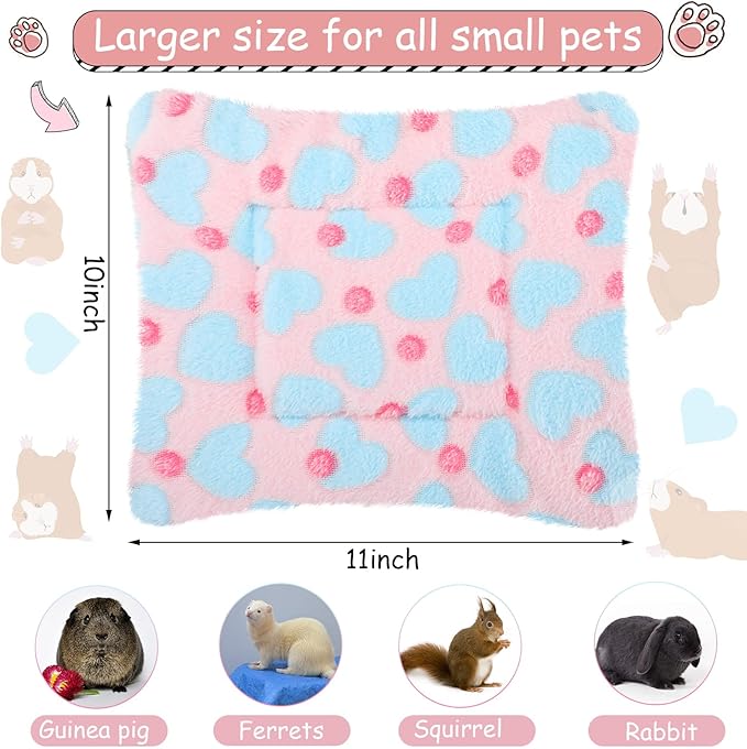 Jetec 3 Pcs Bunny Guinea Pig Beds Soft Bunny Mats Warm Guinea Pig Mat Small Animal Bed Pads Fleece Sleeping Pads for Indoor Rabbit Hamster Squirrel Hedgehog Chinchilla(Fleece,Heart,Purple)