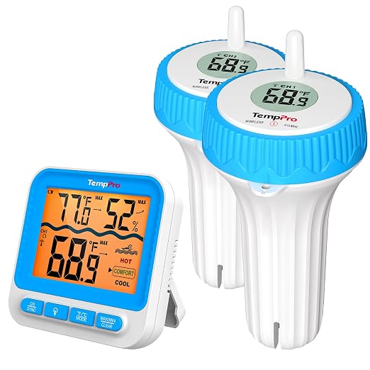 TempPro Waterproof Wireless Pool Thermometer Easy Read, Digital Pool Thermometer Floating for Swimming Pool, Hot Tub, Cold Plunge, Pond with 2 IPX8 Water Temperature Monitor (Previously ThermoPro)