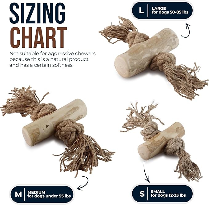 2 Pack Coffee Wood Tug for Dogs, Medium Toys Made of Real Coffee Wood and Hemp Rope - 100% Natural - Dogwood Chew Stick, Stress Relief, Training and Rewards