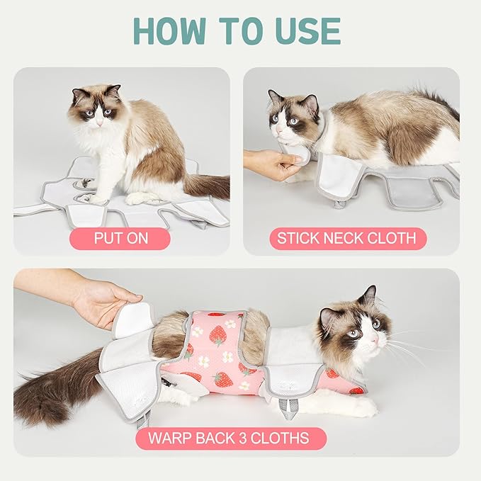 Supet Cat Grooming Hammock Harness for Nail Trimming, Cat Grooming Hanging Sling for Nail Clipping, Pet Restraint Holder for Cutting Nails, Medicine, Ear & Teeth Cleaning, Eye Care (Strawberry M)