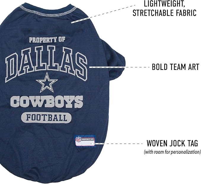 NFL Dallas Cowboys Dog T-Shirt for Pets, Size X-Large. Officially Licensed Pet Shirt with Team Logo, Soft Stretchable Comfort Fit Apparel for Dogs & Cats