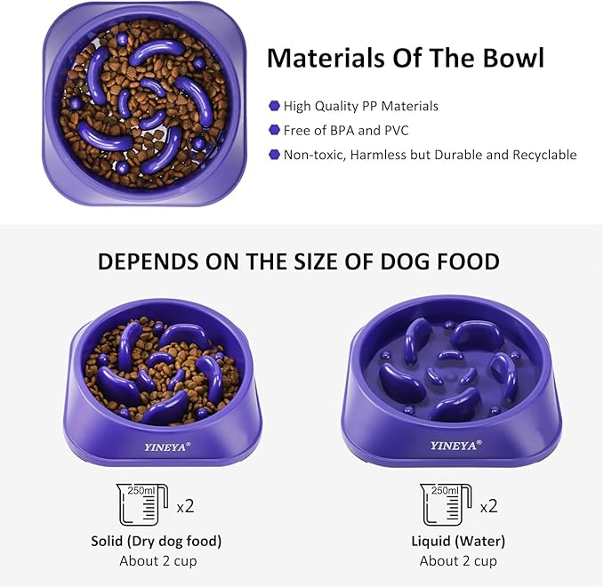 YINEYA Slow Feeder Dog Bowls, Pet Supplies That Slow Down Eating, Pet Food Bowls, Maze Dog Puzzle Feeder for Medium Breed