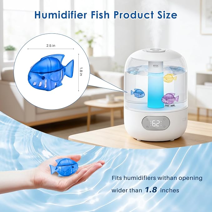 12 Pack Humidifier Cleaning Fish, Humidifier Cleaner for Most Humidifiers | Demineralization Cartridge for Fish Tanks to Purifie Water, Prevent Hard Water Build-Up to improve Humidification