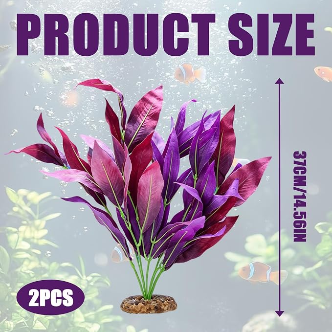 2PCS Silk Aquarium Plants, 14In Purple Silk Fish Tank Plants Decorations