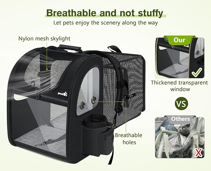 Pecute Pet Carrier Backpack, Dog Carrier Backpack, Expandable with Breathable Mesh for Small Dogs Cats Puppies, Pet Backpack Bag for Hiking Travel Camping Outdoor Hold Pets Up to 18 Lbs