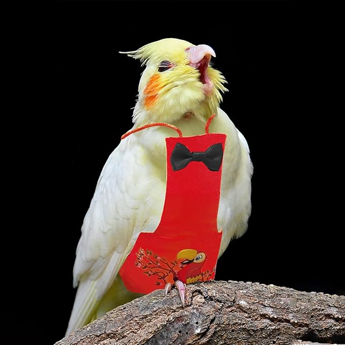 Bird Diaper Washable Parrot Diapers Reusable Bird Flight Suit Nappies Protective Breathable Parrot Nappy Clothes for Parakeet Macaw Budgie Canary Budgie Cockatiel(Red, Large)