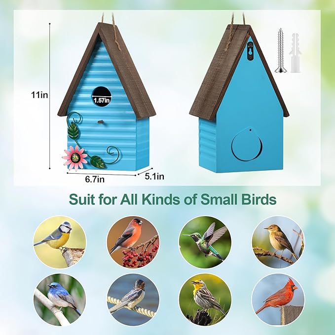 Bluebird Houses for Outside,Blue Bird Houses for Outdoors,Hanging Birdhouses for Outdoors,Wooden Hummingbird House for Outside,Country Style Bird Nest Box,Yard Decorative Gift for Bird Lovers