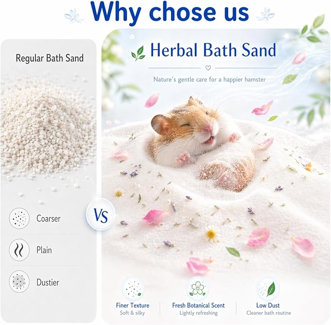 Meow&Woof Hamster Sand, 2.2LBS Chinchilla Dust Bath, 100% Natural Sands for Hamster Bath, No Dust Potty Litter Sand for Chinchillas Gerbil Syrian Mice, Small Animals Supplies (Flower Smell)