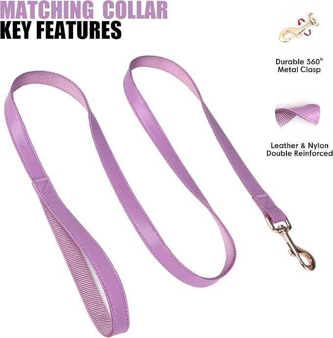 PET ARTIST Soft PU Leather Dog Collar and Leash Set, Bright & Stylish 5FT PU Leather Leash and Collar Set, Durable Pet Collars with Quick Release Metal Buckle for Large Dogs,Purple,L(16-27")