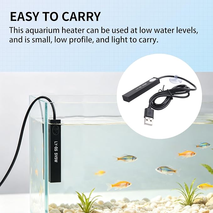5W Mini Aquarium Heater USB Charging for Small Fish Tank Heater Easy Install