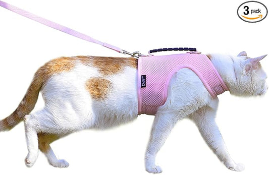 Cat Harness and Leash for Walking Escape Proof Breathable Mesh Fabric, Solid Pink, XX-Large, Adjustable Cat Walking Jackets with Handle, Padded Stylish Cat Vest