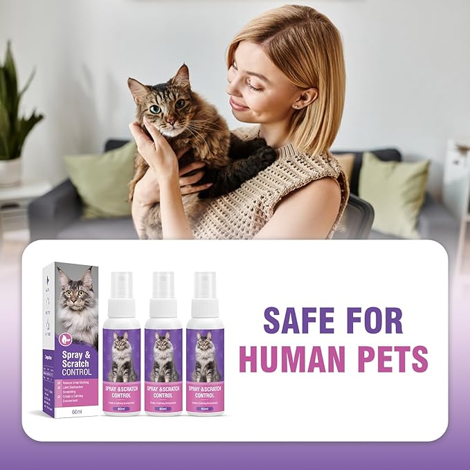 Cat Calming Spray Calming Solution for Cats Cat Pheromone Spray Reduces Stress Anxiety Scratching Calming Spray for Cats Good for Home Travel Cat Pheromones Calming Spray 60 ML 3 Pack