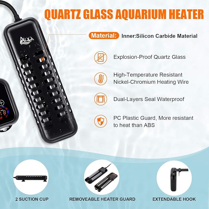 AQQA 1200W Submersible Aquarium Heater for Fish Tank 150-300 Gallon Aquarium Digital Thermostat Pond Heater with Overheating & Dry-Run Protection for Freshwater and Saltwater, Temperature Range 59-93℉