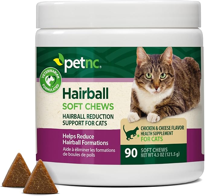 Petnc Hairball Soft Chews for Cats (90 Count), Helps Reduce Cat Hairball Formation with Mineral Oil & Black Pepper Extract, Chicken & Cheese Flavor, For Felines of All Ages & Breeds