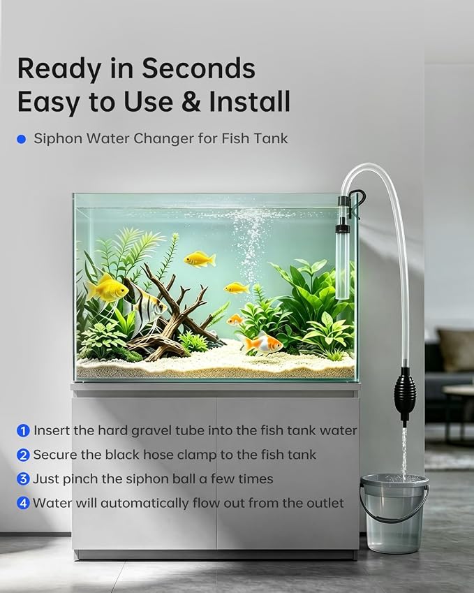 Waifoter Siphon Hose Fish Tank Cleaner, Aquarium Water Changer, Gravel Vacuum for Aquarium Sand & Gravel – Premium Designed for Superior Cleaning Performance, Safer Material, Battery-Free Design (5FT)