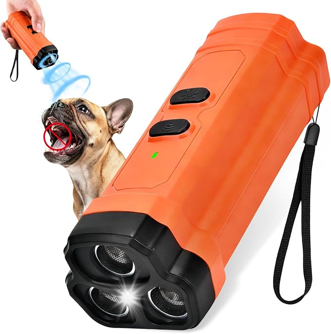Ultrasonic Anti Barking Device for Dogs - LED Light, Compact & Portable Bark Deterrent Device for Indoor/Outdoor Use, Effective for Your Dog and Neighbor’s Dog Bark Control (Orange)