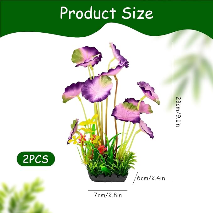 Silk Aquarium Plants 2-Pack 9.1 Inches(Purple) | Soft non-toxic silk, realistic and fade-resistant, weighted base, easy installation, for tanks.