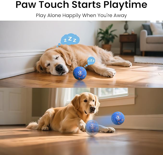 Smart Interactive Dog Toy Ball - Automatic Bouncing & Rolling, Chew-Resistant E-TPU Material, 3 Interactive Modes, IPX7 Waterproof, Smart Chase Pet Toy Ball for Medium and Large Dogs (Blue)