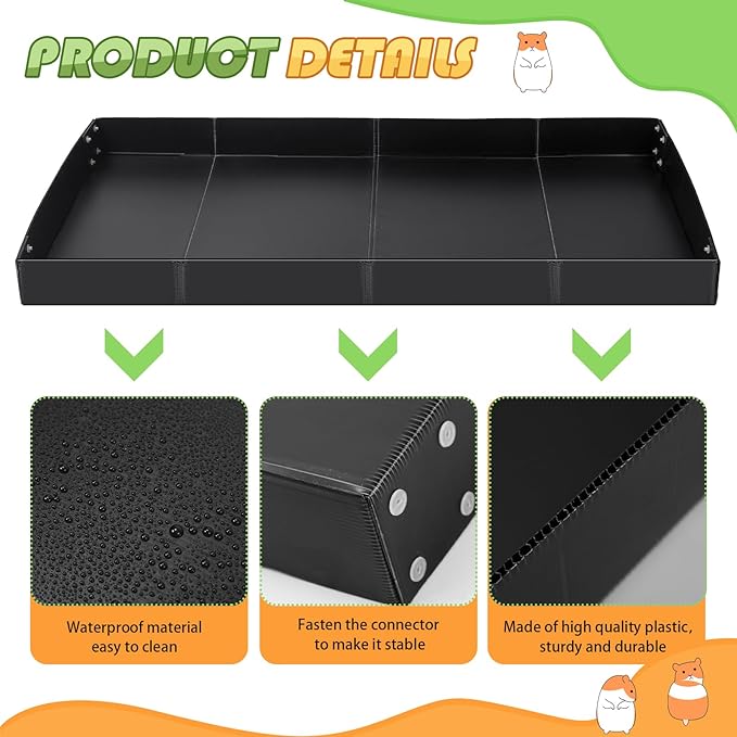 Wenqik 2 Pcs Guinea Pig Cage Liner Corrugated Plastic Cage Liner Base 2 x 4 Panel Size Guinea Pig Cage Bottom for Small Animals Hedgehogs Rabbits Cages Tray, 55 x 27 Inch(Black)