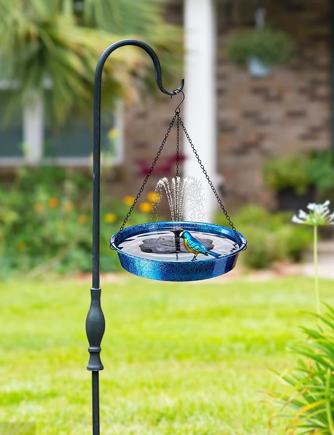 Hanging Bird Bath for Outdoor, Blue & Green Metal Birdbath Bird Feeder Garden Decor Yard Art (11.5" Dia)