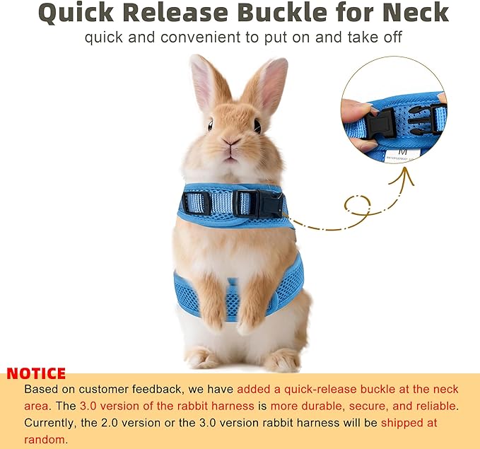 AIITLE Bunny Harness and Leash Set with Cute Bow, Soft Breathable Mesh Vest Harness for Rabbits Kitten Ferret Small Pig Puppy Walking Supplies Blue M
