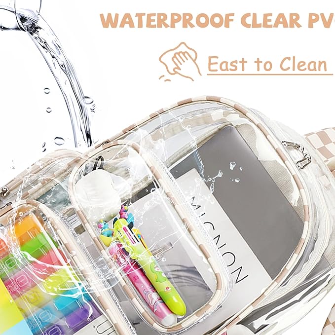 CAMTOP Clear Backpack Heavy Duty Transparent Bag See Through BookBag for Student School Work Festival Sport Travel (Khaki)