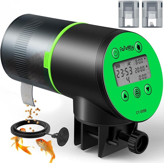 Automatic Fish Feeder for Aquarium, Auto Fish Food Dispenser with Timer and Feeding Ring, Moisture-Proof, Smart Fish Tank Vacation Feeder with 2 AAA Batteries