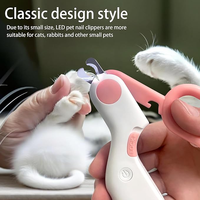 Pet nail clippers with LED Lights cat nail clippers for indoor cats nail trimmer clippers for small dog nail trimmers Cats rabbits nail clippers Bird Kittens (Pink)