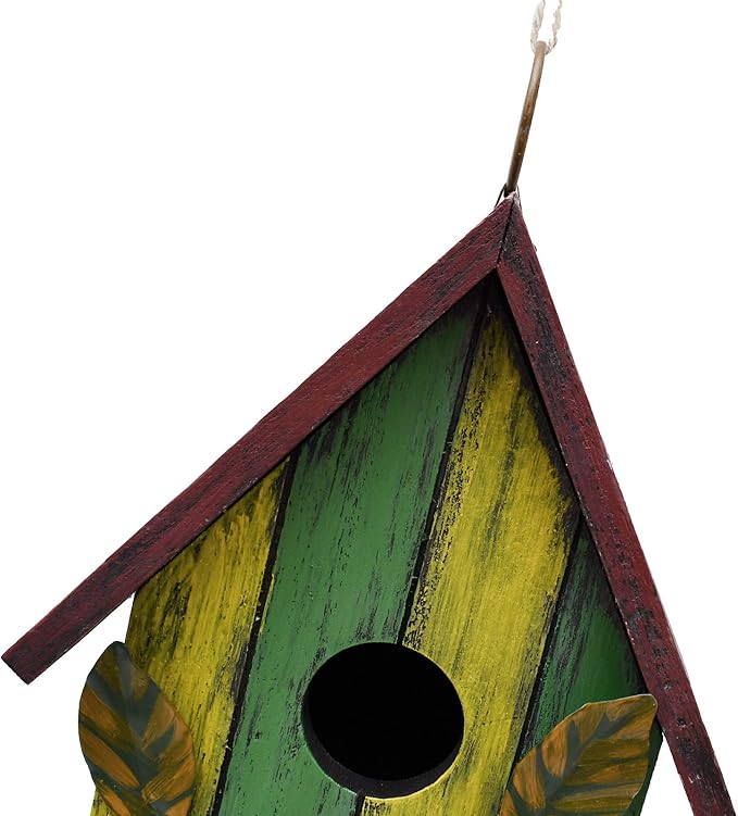 Morning View Wooden Bird Houses for Outside Decorative Hanging Nest Box Birdhouse Spring for Outdoor Small Birds Bluebird Finch Cardinals Wren Garden Yard 9.37 Inch Tall (Green)