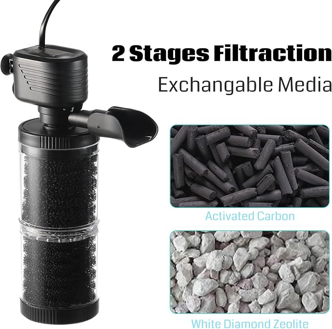 XpertMatic 15W Aquarium Filter 2 Stages 238 GPH (900L/h) | for Up to 70 Gallon Fish Tank, Submersible Internal Tank Filter and Water Pump, Power Filter for Fish Tank
