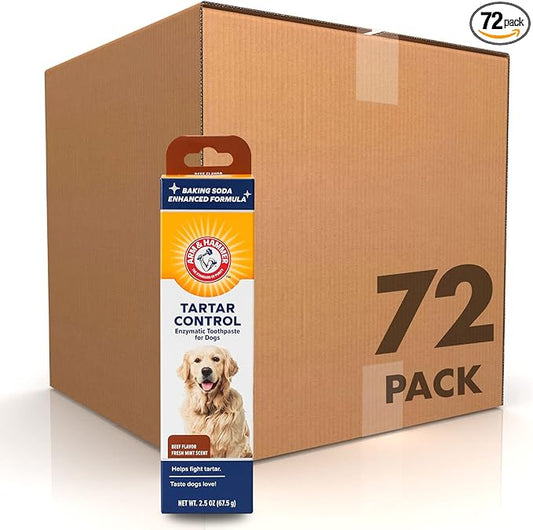 Arm & Hammer for Pets Tartar Control Enzymatic Dog Toothpaste, Reduces Plaque & Tartar Buildup, Infused with Baking Soda, Safe for All Dogs and Puppies, Beef Flavor, 2.5 Oz - 72 Pack